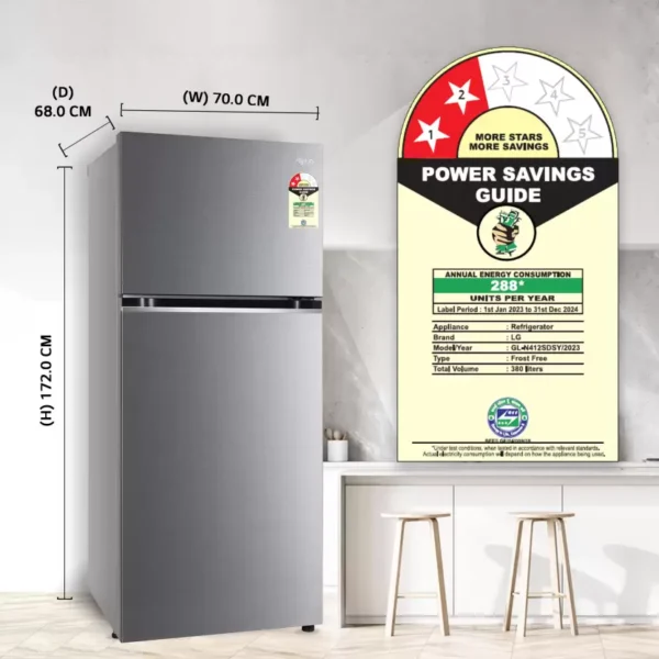 LG 380 L Frost Free Double Door 2 Star Refrigerator with Smart Inverter Compressor, Express Freeze & Multi Air Flow  (Dazzle Steel, GL-N412SDSY) - Image 6