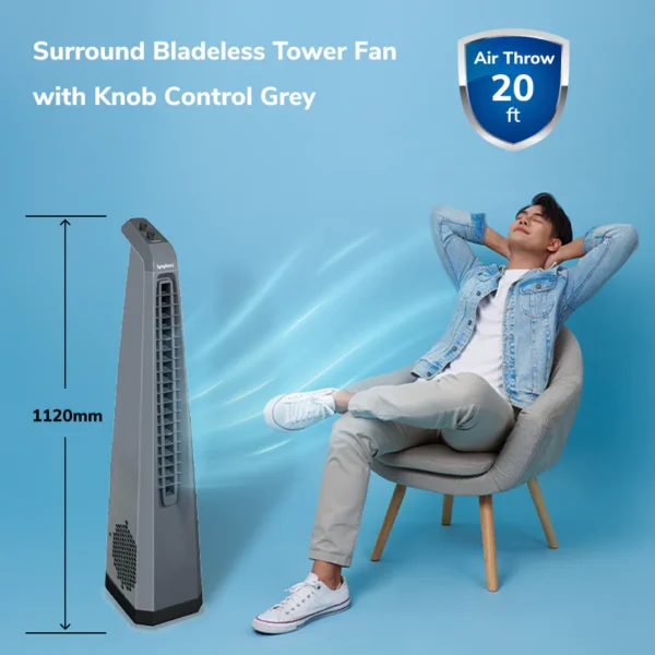 Symphony Surround Bladeless 25 ft Air Throw 650 m3/hr Air Delivery Tower Fan (Powerful Air Throw, Dark Grey) - Image 12